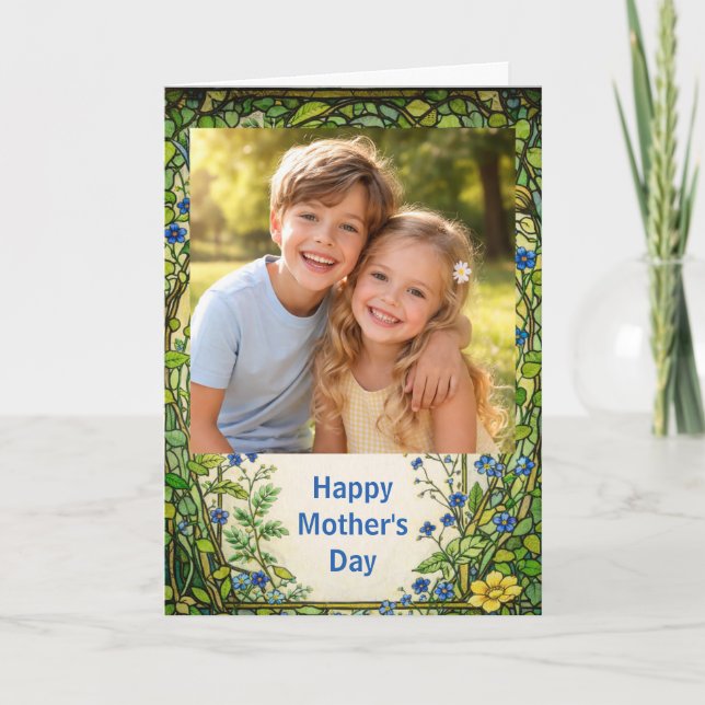 Custom Photo Happy Mother’s Day floral Karte (Vorderseite)