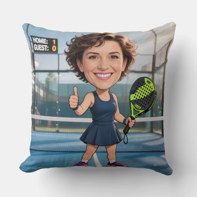 Custom Photo Head Padel/Pickleball Player Caricatu Kissen (Vorderseite)