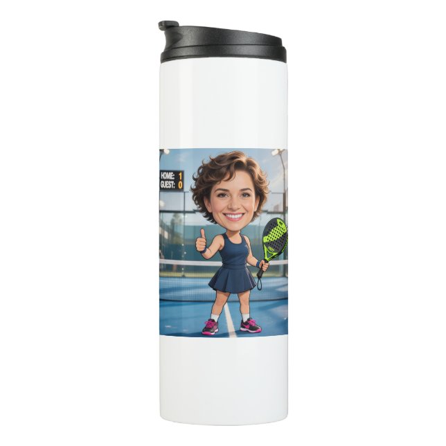Custom Photo Head Padel/Pickleball Player Caricatu Thermosbecher (Nach rechts gedreht)