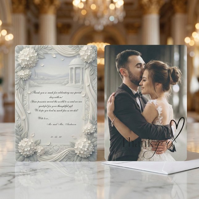 Custom Photo Hydrangea Pearl Formal Wedding Dankeskarte (Von Creator hochgeladen)