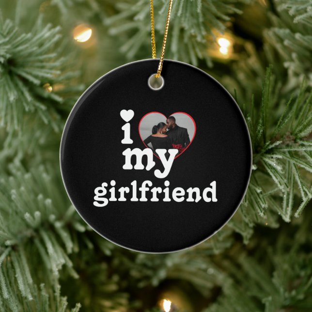 Custom Photo I Love My Girlfriend Valentine's Day  Keramik Ornament (Baum)