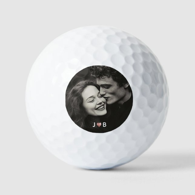 Custom Photo Initial Heart Monogram Couples Gift Golfball (Vorderseite)