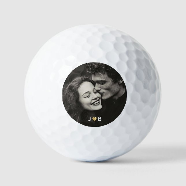 Custom Photo Initial Heart Monogram Couples Gift Golfball (Vorderseite)