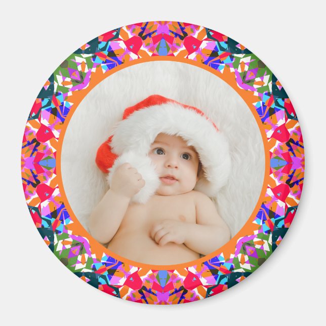 Custom Photo Merry Christmas Modern Colorful Magnet (Vorne)