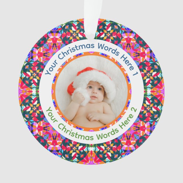 Custom Photo Merry Christmas Modern Colorful Ornament (Vorderseite)