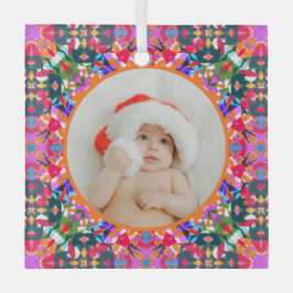 Custom Photo Merry Christmas Modern Colorful Ornament Aus Glas