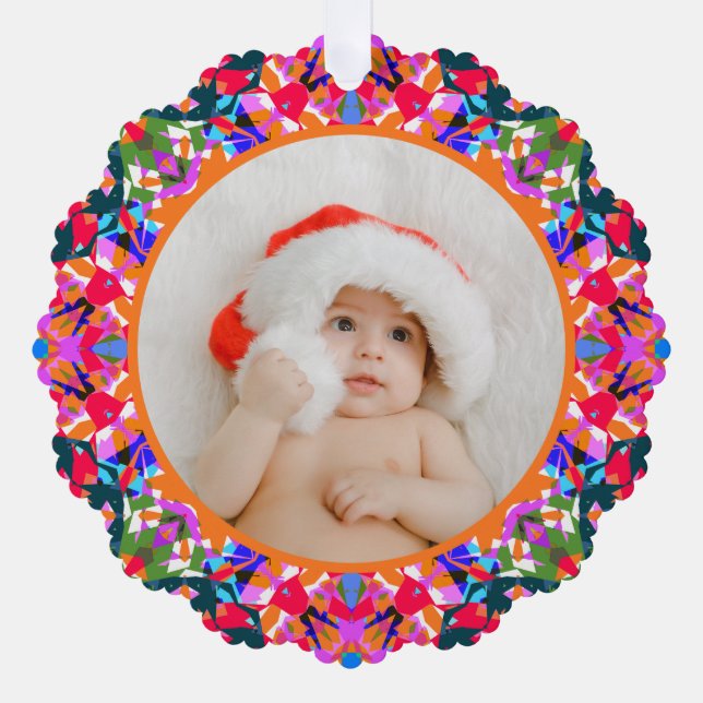Custom Photo Merry Christmas Modern Colorful Ornament Karte (Vorderseite)