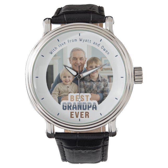Custom Photo Message Best Grandpa Ever Armbanduhr (Vorderseite)