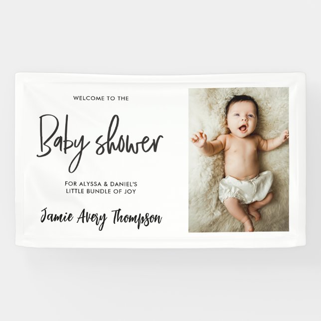 Custom photo Modern Script Baby Shower Welcome  Banner (Horizontal)