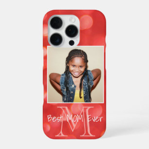 Custom Photo Monogram Add Your Name Coral Glitter iPhone 16 Pro Hülle
