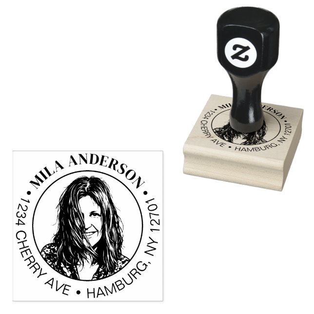 Custom Photo, Name and Return Wood Address  Gummistempel (Stempel)