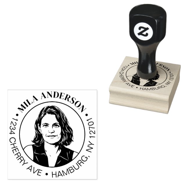 Custom Photo, Name and Return Wood Address  Gummistempel (Stempel)