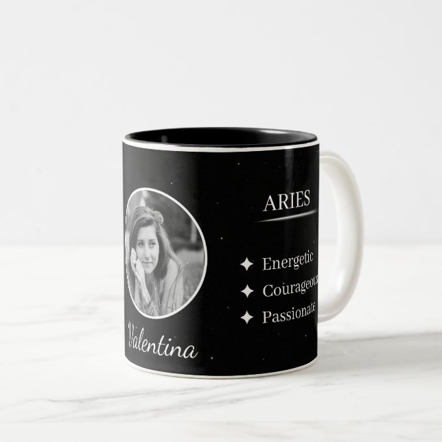 Custom Photo & Name Aries Zodiac Traits Mug Zweifarbige Tasse (VorderseiteRechts)