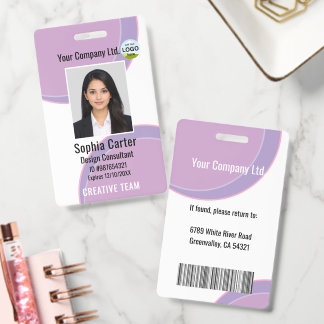 Custom Photo Name Employee ID Badge Purple Ausweis