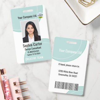 Custom Photo Name Employee ID Badge Teal Ausweis