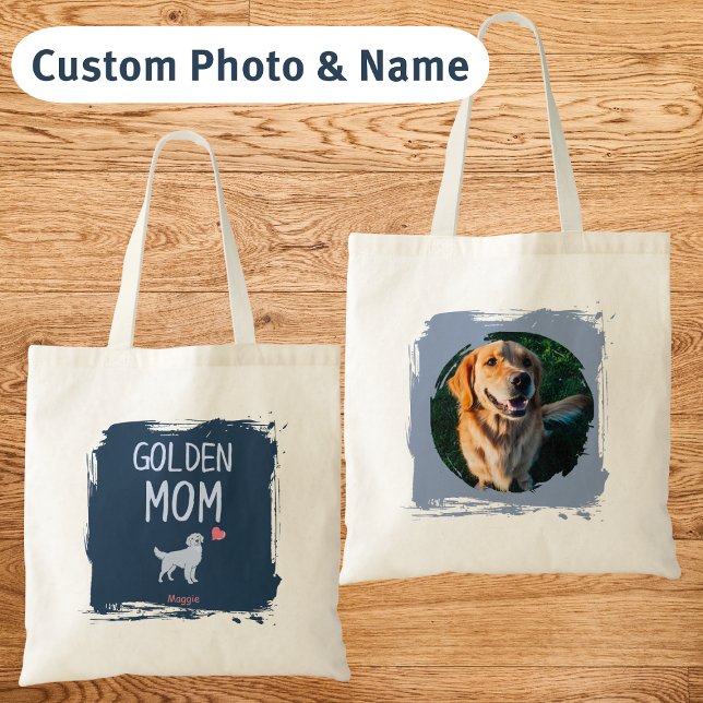 Custom Photo & Name Golden Retriever Mom tote bag Tragetasche (Von Creator hochgeladen)