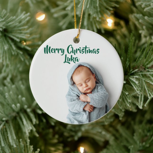 Custom Photo & Name Holiday Christmas Ornament (Baum)