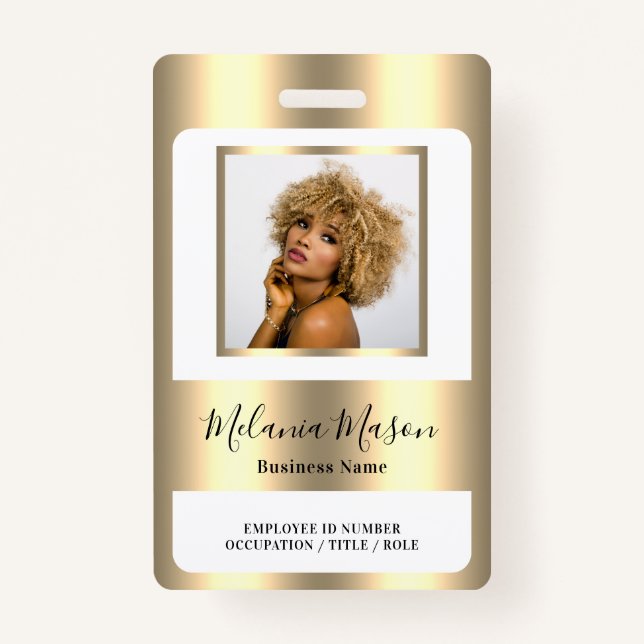 Custom Photo Name Metallic Gold Staff  Ausweis (Vorderseite)