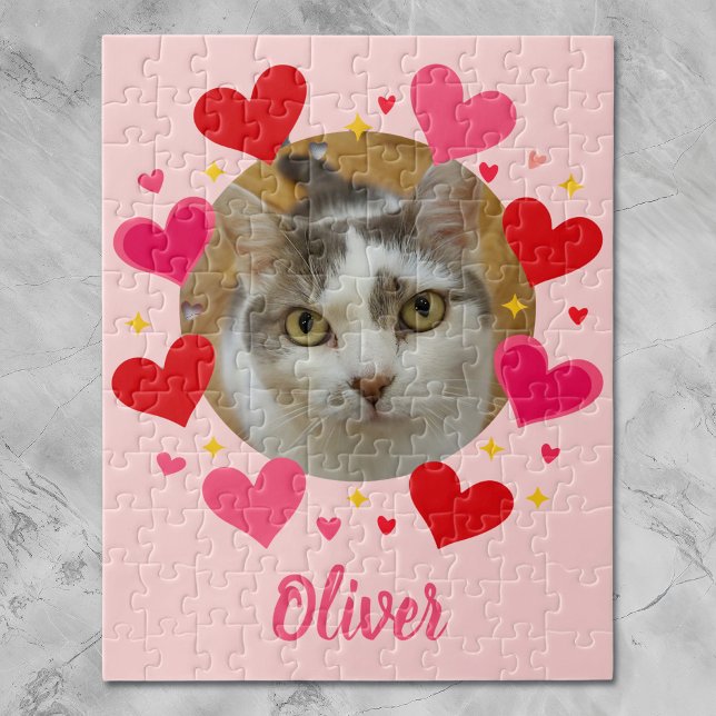 Custom Photo Name Red Pink Hearts Personalized Puzzle (Von Creator hochgeladen)