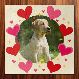 Custom Photo Name Red Pink Hearts Personalized Puzzle