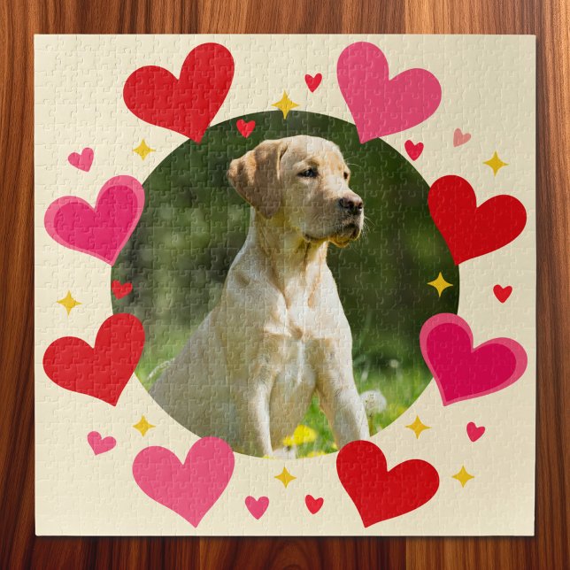 Custom Photo Name Red Pink Hearts Personalized Puzzle (Von Creator hochgeladen)