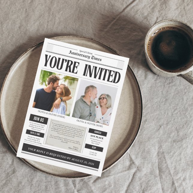 Custom photo newspaper anniversary einladung (Von Creator hochgeladen)