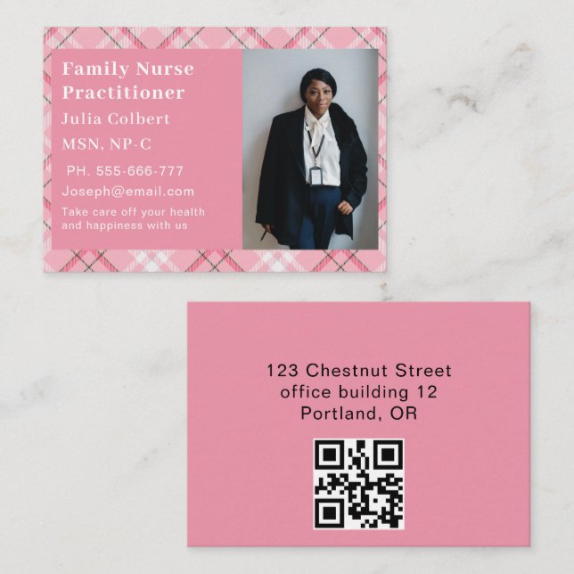 Custom Photo Nurse Practitioner QR Code Visitenkarte (Vorne/Hinten)