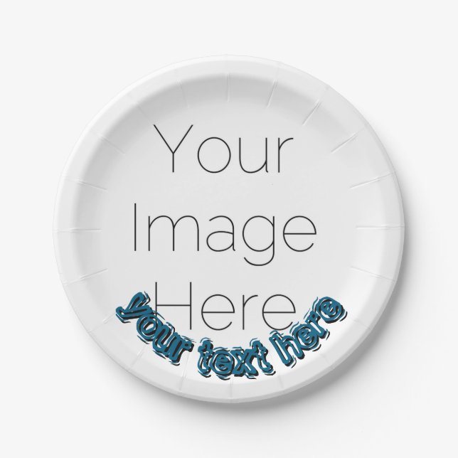 Custom Photo – Personalized blue text  Pappteller (Vorderseite)
