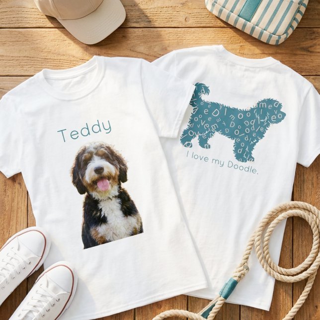 Custom Photo Pet Name Doodle Mom Teal Aesthetic T-Shirt (Von Creator hochgeladen)