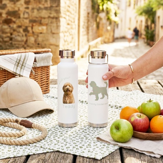 Custom Photo Pet Name Goldendoodle Dog Mom I Woof Trinkflasche (Von Creator hochgeladen)