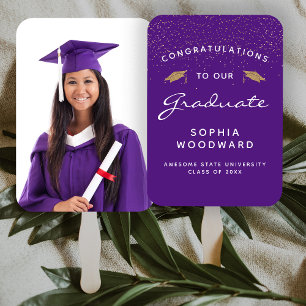 Custom Photo Purple White Gold Graduation Fächer