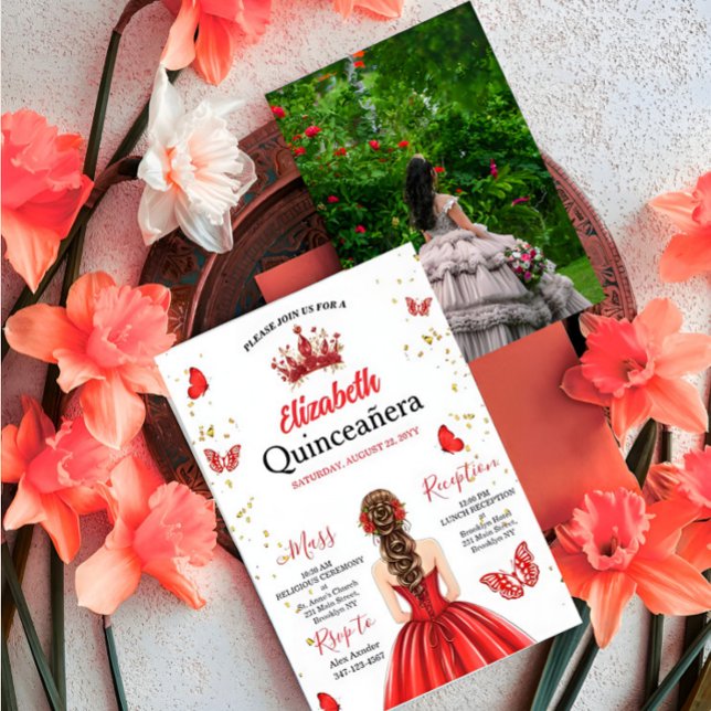Custom Photo Red Royal Quinceañera Invitation Einladung (Von Creator hochgeladen)