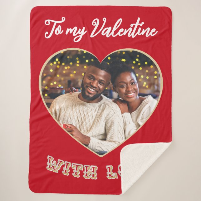 Custom Photo Romantic Heart Valentine’s Day Red Sherpadecke (Vorderseite)