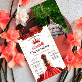 Custom Photo Royal Red Rose Quinceañera Invite Einladung