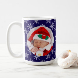 Custom Photo Santa Baby Snowflakes & Blue BKGRD Kaffeetasse