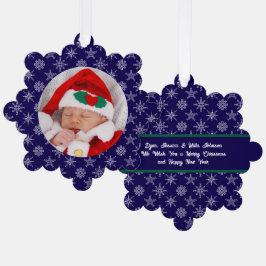Custom Photo Santa Baby Snowflakes & Blue Paper Ornament Karte