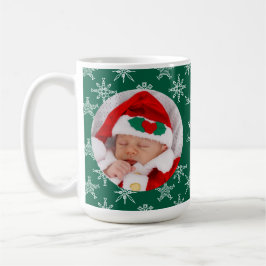 Custom Photo Santa Baby Snowflakes & Green Paper Kaffeetasse