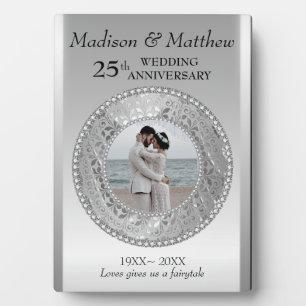 Custom Photo Silver Background Anniversary Plaque Fotoplatte