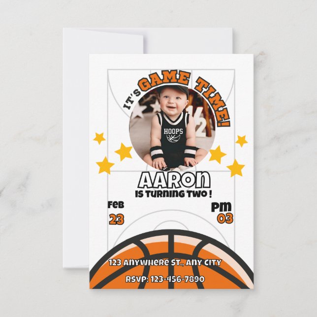 Custom Photo Sports Basketball Birthday Invitation Einladung (Vorderseite)