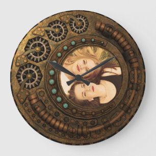 Custom Photo Steampunk Clock Time Metal Gears Große Wanduhr