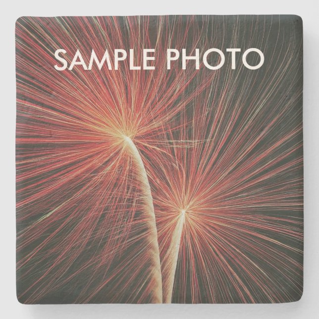 Custom Photo Stone Coaster – Fireworks Steinuntersetzer (Vorderseite)