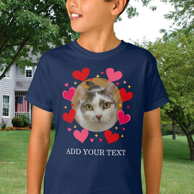Custom Photo Text Red Hearts Personalized Kids T-Shirt (Von Creator hochgeladen)