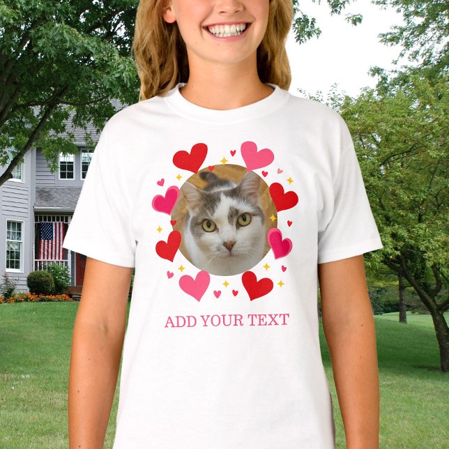 Custom Photo Text Red Hearts Personalized Kids T-Shirt (Von Creator hochgeladen)