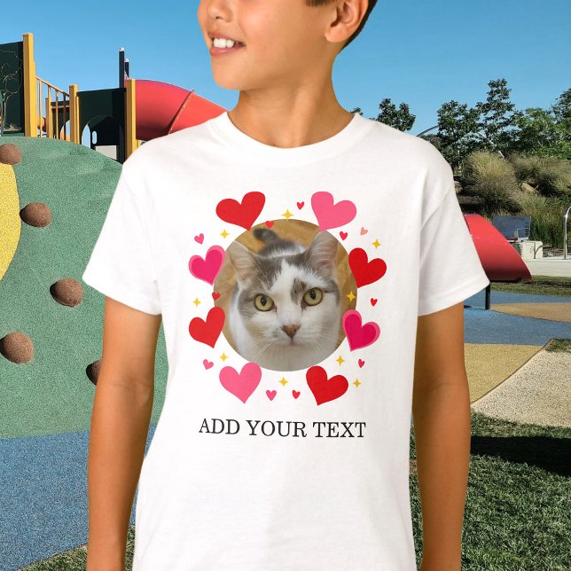 Custom Photo Text Red Hearts Personalized Kids T-Shirt (Von Creator hochgeladen)