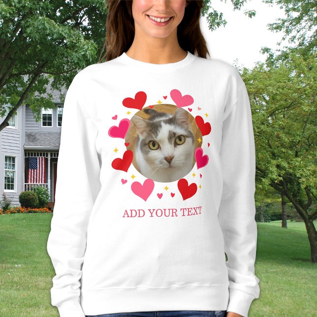 Custom Photo Text Red Love Hearts Personalized Sweatshirt (Von Creator hochgeladen)