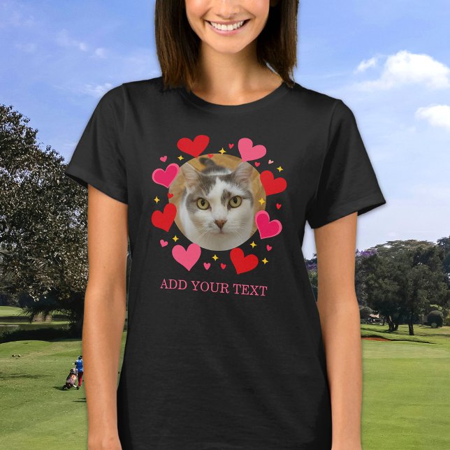 Custom Photo Text Red Love Hearts Personalized T-Shirt (Von Creator hochgeladen)