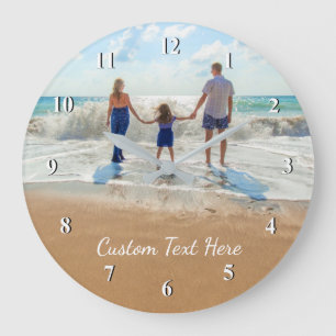 Custom Photo Text Wall Clock Your Design - Family Große Wanduhr