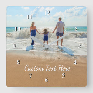 Custom Photo Text Wall Clock Your Design - Summer Quadratische Wanduhr