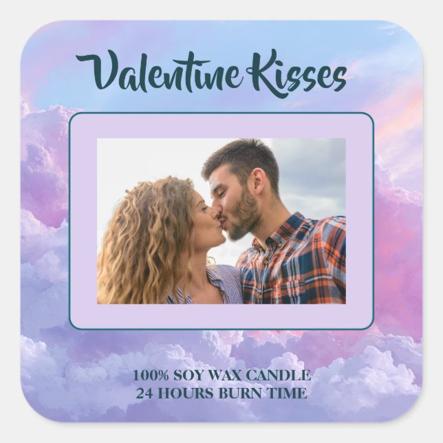 Custom Photo Valentine Candle Label Romantic Gift Quadratischer Aufkleber (Vorderseite)