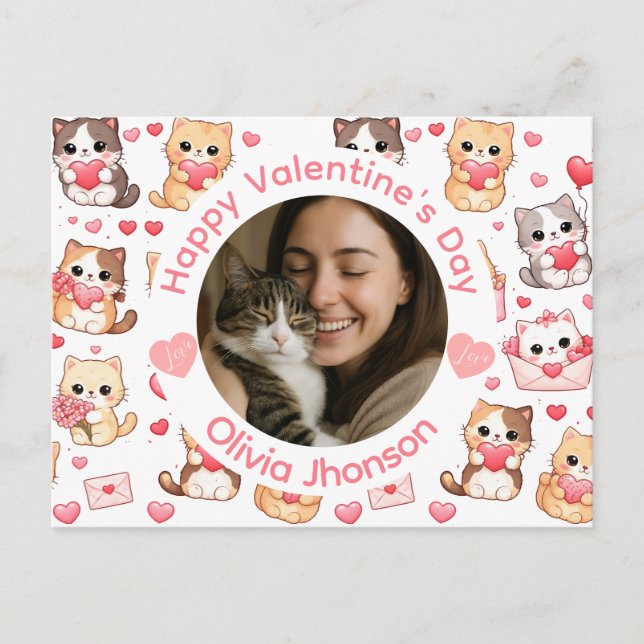 Custom Photo Valentine’s Day Cat Lover Postcard Postkarte (Vorderseite)